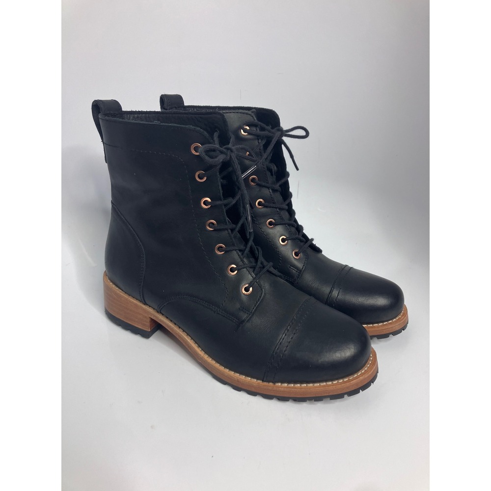 Patina Combat Boots Women 9 Black Excellent Leather Lace Up Cap Toe Lug Sole